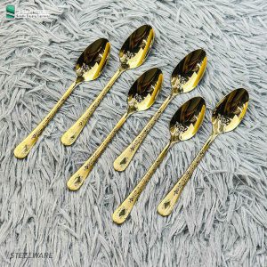 ayd spoon set, premium spoon set, steel tea spoon, steel fork spoon, cutlery, golden spoon, spoon set, ss golden design spoon set, dhaka store, Tea spoon, Fork spoon, Full Golden Spoon set